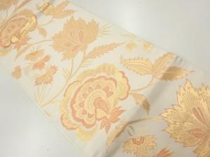 唐花模様織出し開き名古屋帯（額縁仕立て）